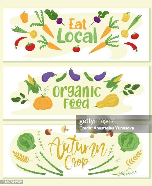 autumn crop horizontal banners - farm to table stock illustrations