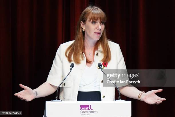 Angela Rayner MP, Deputy Prime Minister and Secretary of State for Housing, Communities and Local Government addresses delegates at the Local...