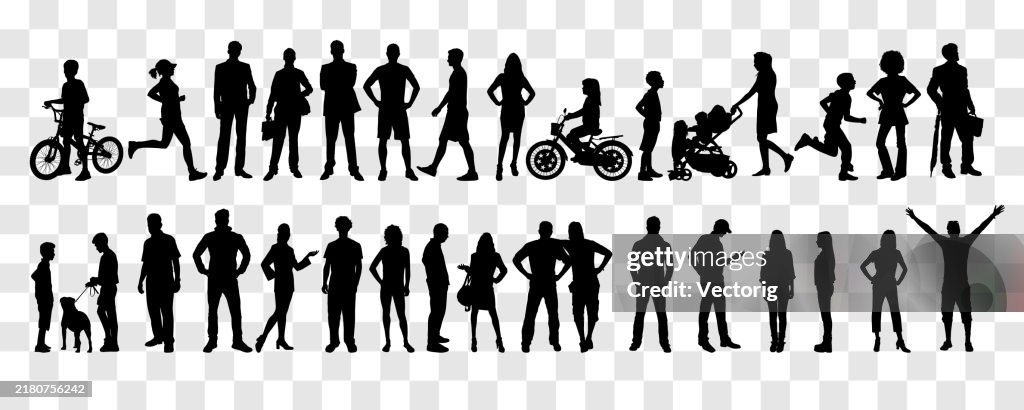 Various Human Silhouettes Illustrations: Adults, Children, Elderly, Business People, and Families