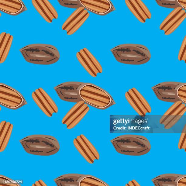 pecan nut seamless pattern - pecans isolated stock illustrations