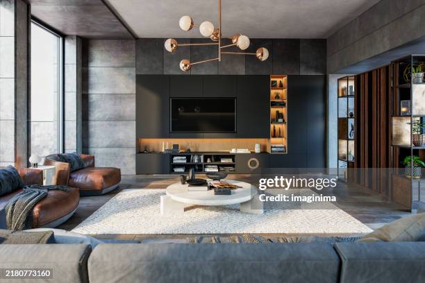 luxury loft living room interior - penthouse stock pictures, royalty-free photos & images