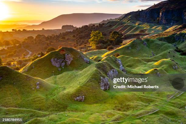 the abandoned quarries on the llangattock escarpment in the black mountains near crickhowell, in the brecon beacons national park, wales - escarpment stock pictures, royalty-free photos & images