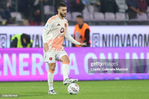 Mario Hermoso of AS Roma in action during the Serie A match between Fiorentina and AS Roma at Stadio Artemio Franchi on October 27, 2024 in Florence,...