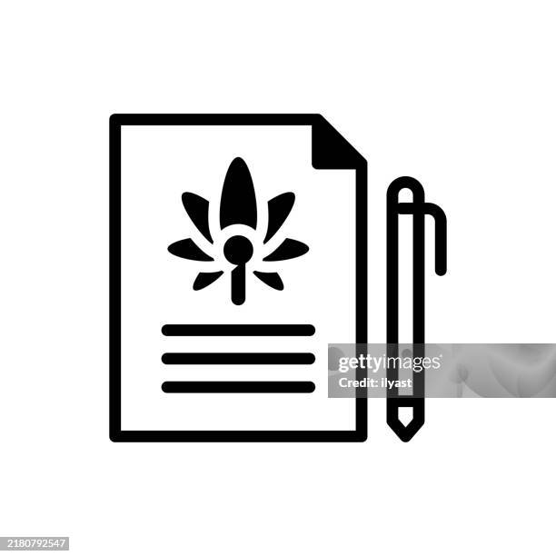 stockillustraties, clipart, cartoons en iconen met a simple line drawing of cannabis prescription - multiple sclerose