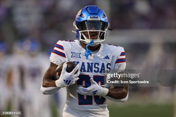 Kansas Jayhawks running back Harry Stewart III with the ball before a Big 12 game between the Kansas Jayhawks and Kansas State Wildcats on October...