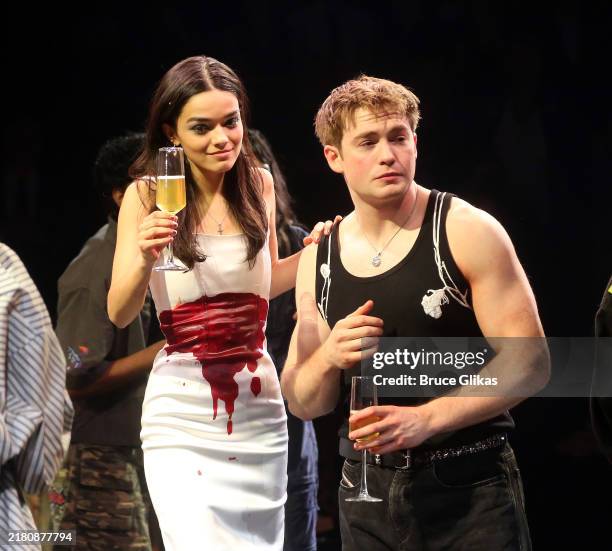 Rachel Zegler and Kit Connor during the opening night curtain call for "Romeo + Juliet" on Broadway at The Circle in the Square Theatre on October...