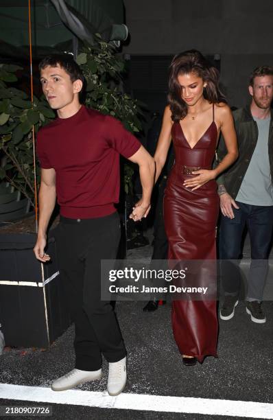 Tom Holland and Zendaya are seen leaving the Corner Bar on October 24, 2024 in New York City.