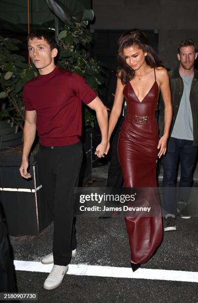 Tom Holland and Zendaya are seen leaving the Corner Bar on October 24, 2024 in New York City.