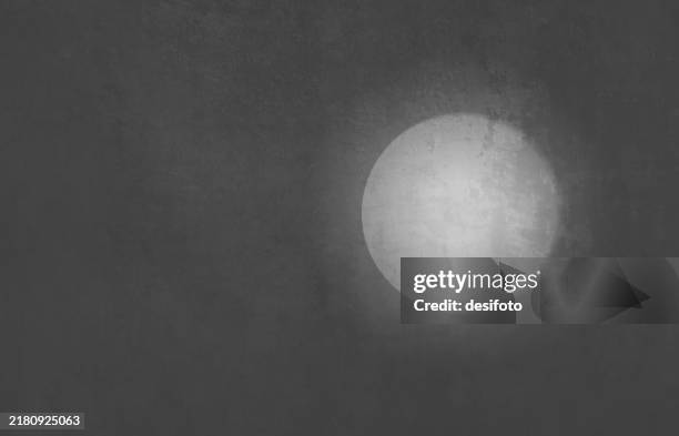 a faded dull gray white colored circle, smudged uneven old circular full moon over rustic dark grey black horizontal vector grunge textured effect fading weathered backgrounds with copy space - glowing sphere stock illustrations