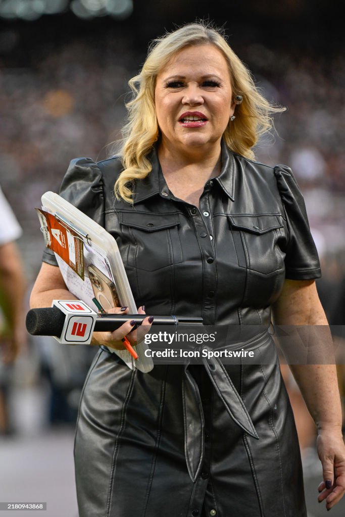 ESPN Sideline Reporter Holly Rowe Looks On From The Sideline Before espn-sideline-reporter-holly-rowe-looks-on-from-the-sideline-before