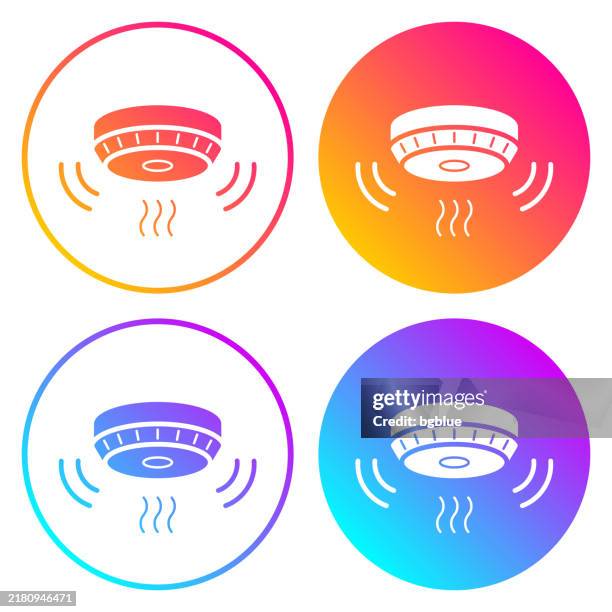 ilustraciones, imágenes clip art, dibujos animados e iconos de stock de detector de humo. iconos redondos con degradados de color - smoke-detector-with-smoke