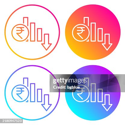 Indian rupee rate decrease. Round icons with color gradients Indian rupee rate decrease. Round icons with color gradients