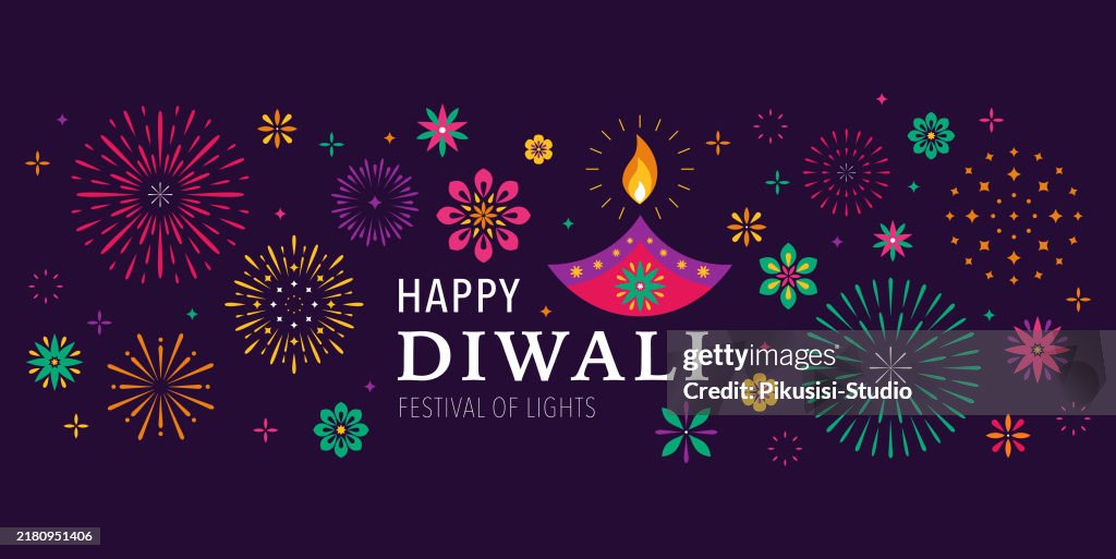 Happy Diwali Hindu festival greeting banner.