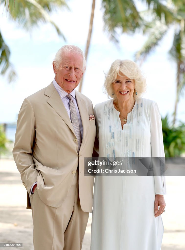 King Charles III And Queen Camilla Pose For Portrait On The Beach In Samoa