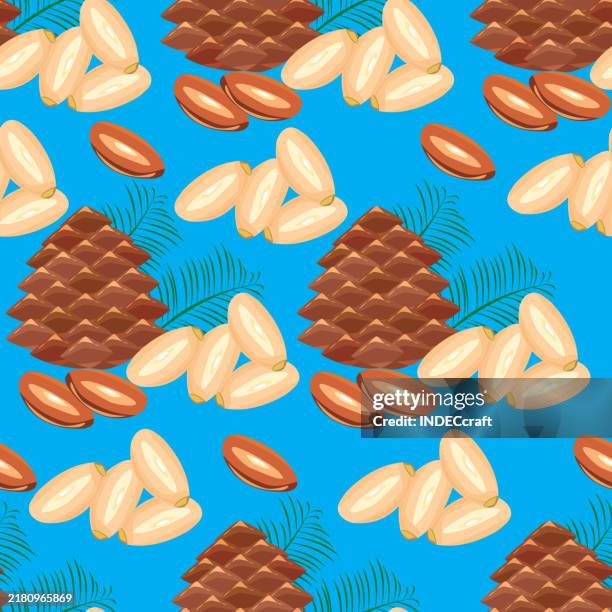 pine nut seamless pattern - pine nuts stock illustrations