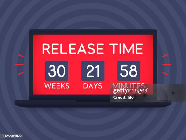 release time date launch event laptop countdown - releasing stock illustrations