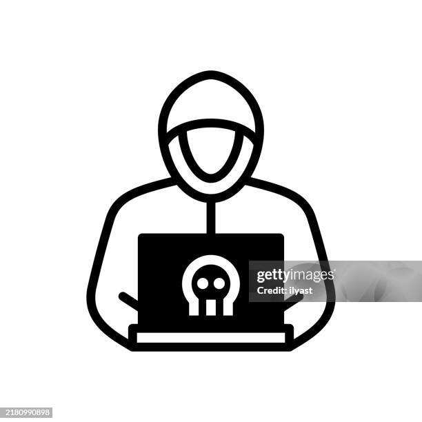 eine einfache strichzeichnung von cyberkriminellen - spyware stock-grafiken, -clipart, -cartoons und -symbole