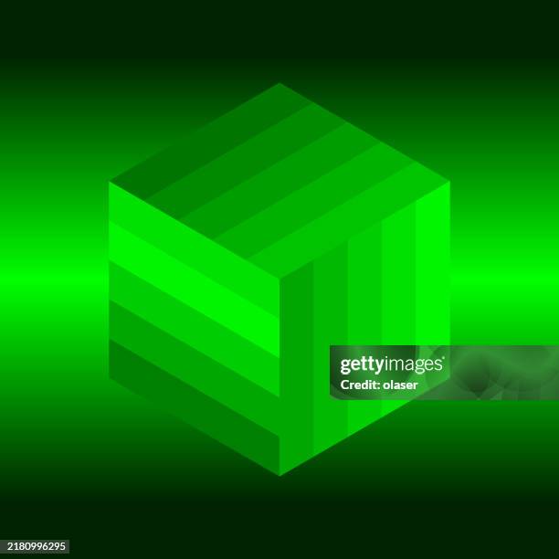 abstract green neon cube on dark background. - rubix cube stock illustrations