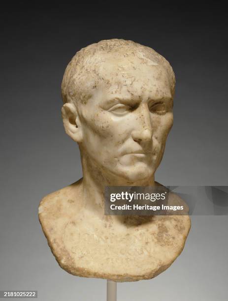 Bust of L. Licinius Nepos, A.D. 1-25. An inscription identifies this stern-faced man with strong features and a receding hairline as L. Licinius...