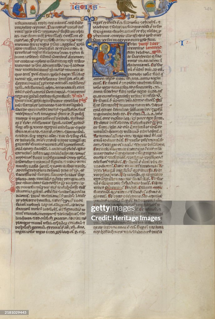 Initial P: Jeremiah Offering A Chalice To A Group Of Followers; Abbey Bible
