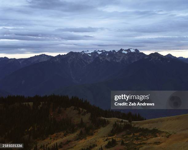 view of olympic mountain range, washington - mount-olympus-olympic-national-park stock pictures, royalty-free photos & images