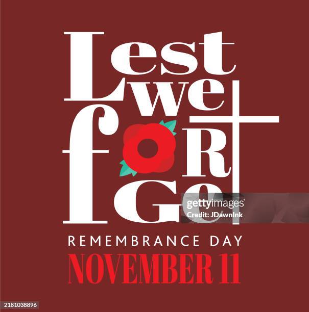 remembrance day canada poster banner design mit abstraktem lest we forget typografie textdesign auf dunkelrotem hintergrund - türkischer mohn stock-grafiken, -clipart, -cartoons und -symbole