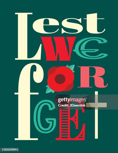 remembrance day canada poster banner design with abstract lest we forget typography text design - lest we forget stock illustrations