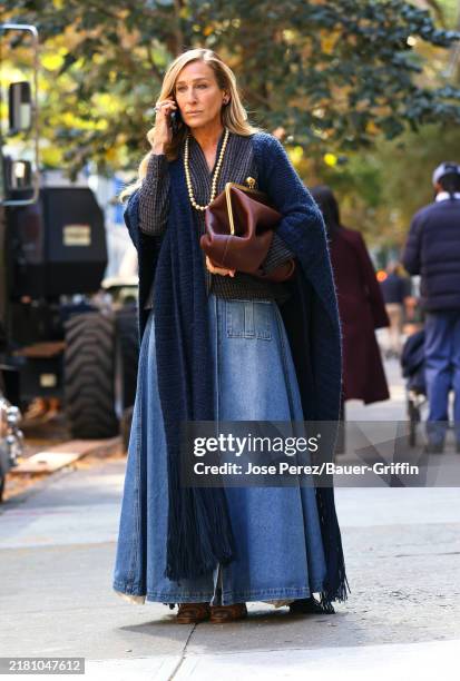 Sarah Jessica Parker is seen on the set of "And Just Like That..." TV series in the West Village on October 28, 2024 in New York City.