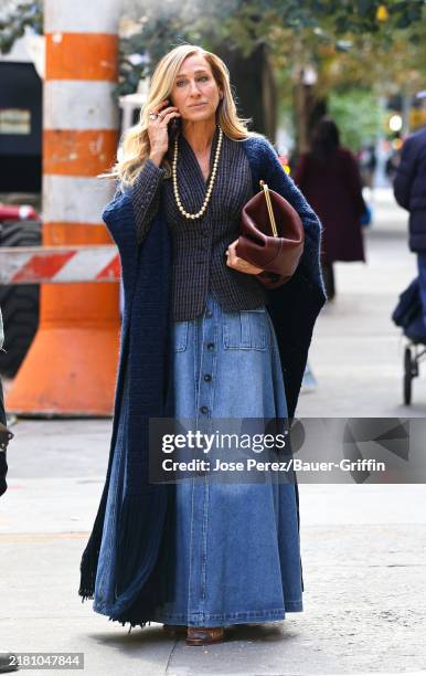 Sarah Jessica Parker is seen on the set of "And Just Like That..." TV series in the West Village on October 28, 2024 in New York City.