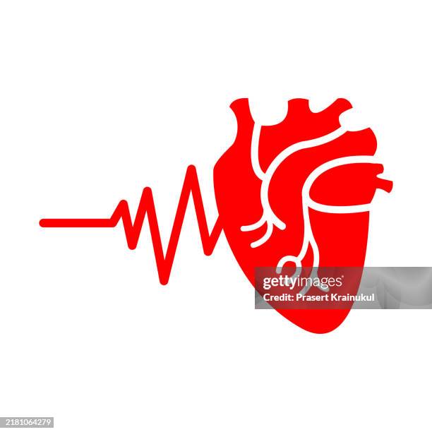 red heart with cardiogram. vecter icon - coronary sinus stock pictures, royalty-free photos & images