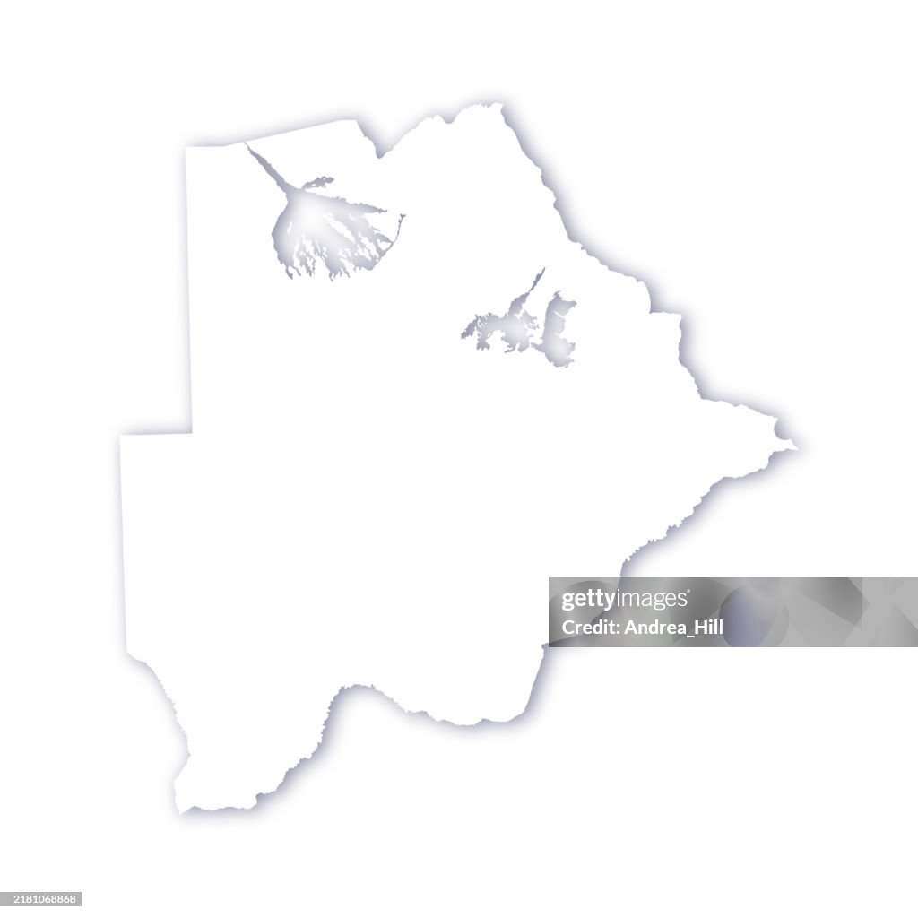 Botswana Karte mit Seen und Deltas und einer Soft Drop Shadow Vektorkarte