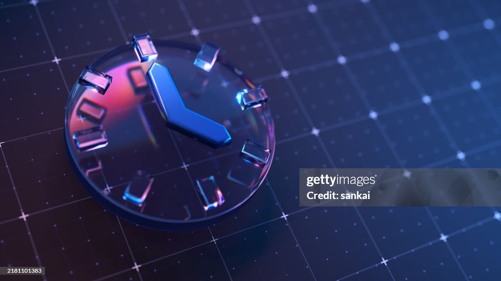 Futuristic Digital Clock on a Grid Background