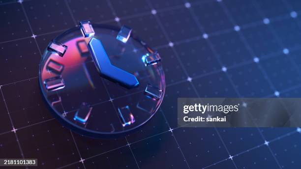 futuristic digital clock on a grid background - tempo imagens e fotografias de stock