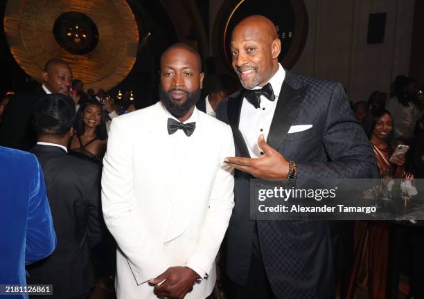 Dwyane Wade and Alonzo Mourning attend Dwyane Wade's 003 Statues Are Forever Party With FWRD at Queen Miami Beach on October 25, 2024 in Miami Beach,...