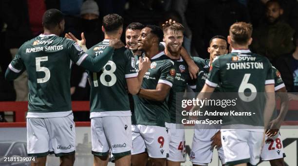 Bolton Wanderers' John McAtee celebrates scoring his side's second goal during the Sky Bet League One match between Stevenage and Bolton Wanderers at...
