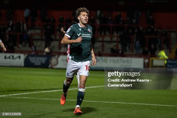 Bolton Wanderers' Dion Charles celebrates scoring his side's fourth goal during the Sky Bet League One match between Stevenage and Bolton Wanderers...