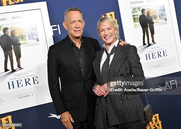 Tom Hanks and Robin Wright attend the 2024 AFI Fest - World Premiere Screening of "Here" at TCL Chinese Theatre on October 25, 2024 in Hollywood,...