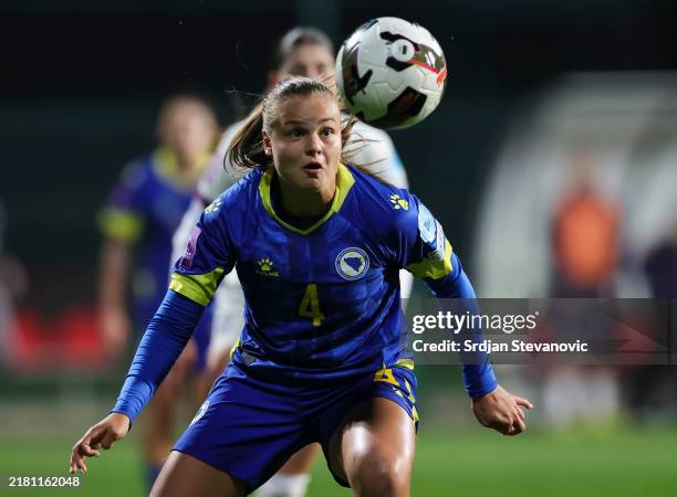 Gloria Sliskovic of Bosnia and Herzegovina in action during the UEFA Women's EURO 2025 Play-Off Round One Second Leg match between Serbia and Bosnia...