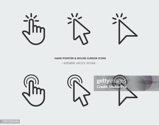 ilustrações, clipart, desenhos animados e ícones de cursor do clique do mouse do computador e arte da linha do ícone do ponteiro da mão - mouse click pointer