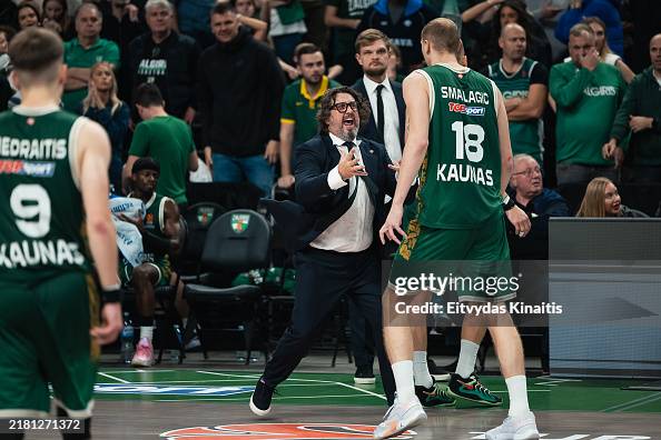 Coach Zalgiris Andrea Trinchieri, Head Coach of Zalgiris Kaunas and Alen Smailagic ...