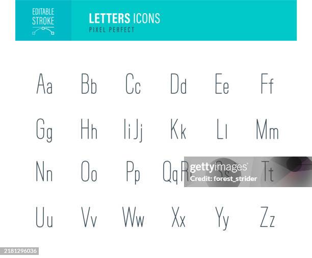 illustrations, cliparts, dessins animés et icônes de icônes de lettre de l’alphabet trait modifiable - ordre alphabétique