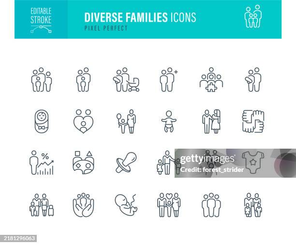 stockillustraties, clipart, cartoons en iconen met diverse families icon set - bevolkingsdichtheid
