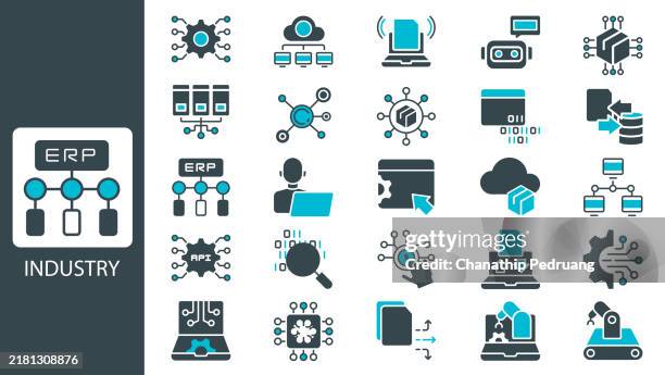 erp-iconset für enterprise resource planning. solide icon-sammlung. vektor-illustration. stock illustration symbol symbol, computersoftware, finanzen, buchhaltung - software-development-icon stock-grafiken, -clipart, -cartoons und -symbole