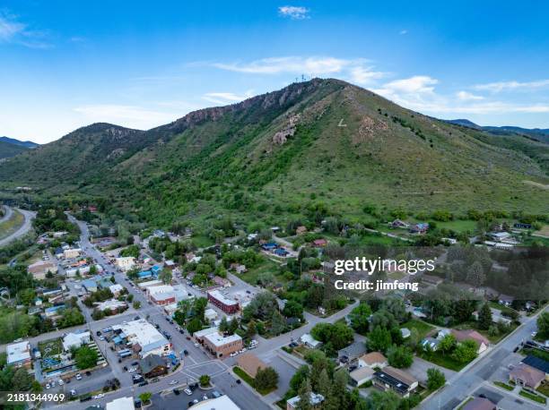 the view of lava hot springs town and highway 30 in eastern bannock county, idaho, usa - idaho springs colorado stockfoto's en -beelden