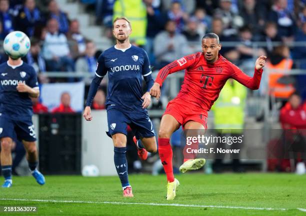 Leroy Sane of Bayern Munich scores his team's fourth goal during the Bundesliga match between VfL Bochum 1848 and FC Bayern München at Vonovia...