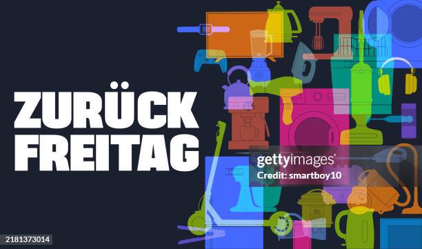 black friday (in german) zuruck freitag - department store stock illustrations