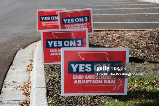 Yes on 3' signs are displayed outside of the Missourians for Constitutional Freedom office on October 26, 2024.