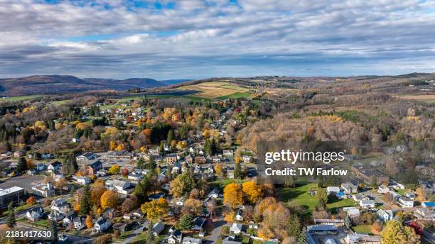 Aerial photo of fall foliage surrounding the Village of Tully, Onondaga County, New York State.
