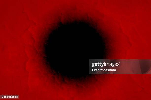 empty blank rustic retro vintage style dark red maroon coloured grunge textured scratched distressed distraught horizontal vector background like a peeling off painted, plastered, whitewashed wall with a black circular centre - solid colour background stock illustrations