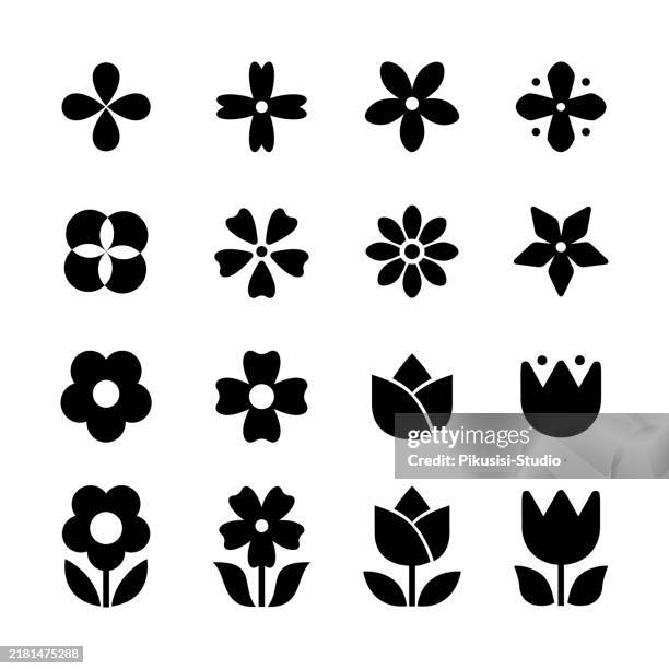 spring flower vector icon set. - flower icon stock illustrations